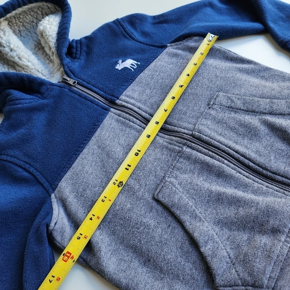 Abercrombie Kids Hoodie Sweatshirt blue Gray Full Zip Jacket Sherpa Lined 7/8